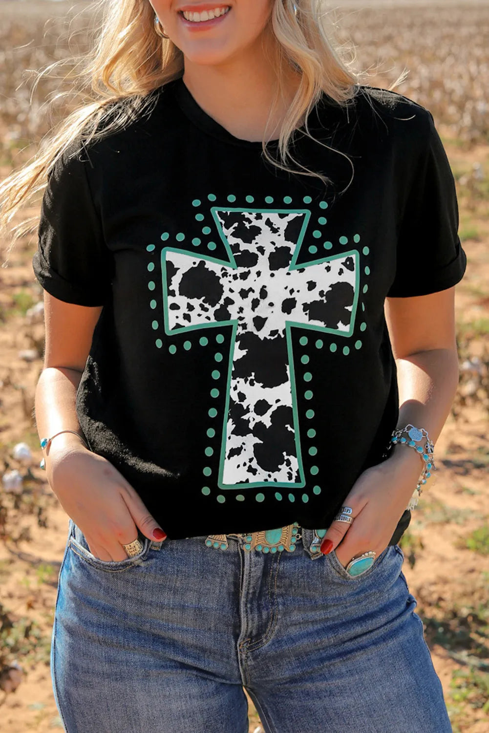 Black Animal Print Cross Graphic Tee